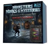 D&D Miniatures with DND Mimic Miniature, Monster Set and Chimera Boss, 28mm | Open one chamber a day for 24 days to reveal 16 monsters with Krampus, 10 mimics and 7 scenery pieces in 28mm PVC