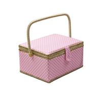 D&D Sewing Box Pink Polka Dot Sewing Box Large with Compartments including Essential Accessories, Built-in Pin Cushion, Pocket and Removable Tray (31 * 22.5 * 15 cm)