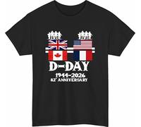 D-Day 82nd Anniversary T-Shirt World War II Forces Flags Remembrance Day Lest We Forget Tee History Lover Gift Top Black