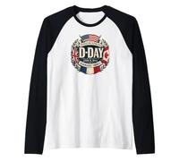 D-Day June 6, 1944 Normandy France Circular Allied Flags Raglan Baseball Tee