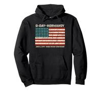 D-Day Normandy Omaha Utah Beaches 48 Star American Flag Aged Pullover Hoodie