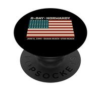 D-Day Normandy Omaha Utah Beaches 48 Star American Flag PopSockets Adhesive PopGrip