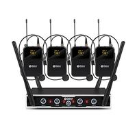 D Debra Audio Pro UHF 4 Channel Wireless Microphone System with Lavalier Headset Mics, Ideal for Meeting Church Speech (4 Bodypack)