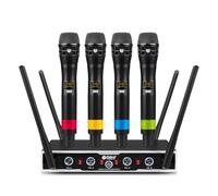 D Debra Wireless Microphone System Audio Pro DU4004 UHF 4 * 16 Adjustable Channel Wireless Cordless Handheld Dynamic Mics, Ideal for Meeting Church Speech Party (4 Handheld)
