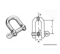 D/Dee Shackle - Metric Sized - T316 (A4) Marine Grade Stainless Steel (5 mm (Pack of 2))