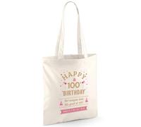 D Design Invent Print! 100th Birthday Gift Bag for Men Women Funny Gift Tote Shopping Bag Keepsake Age 100 Present 42cm x 38cm (Cotton, Natural)