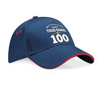 D Design Invent Print! 100th Birthday Gift Hat for Men Women Baseball Cap for 100 Year Old (Navy (Red Trim))