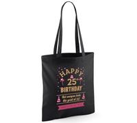 D Design Invent Print! 25th Birthday Gift Bag for Men Women Funny Gift Tote Shopping Bag Keepsake Age 25 Present 42cm x 38cm (Cotton, Black)