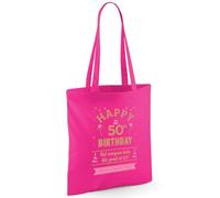D Design Invent Print! 50th Birthday Gift Bag for Men Women Funny Gift Tote Shopping Bag Keepsake Age 50 Present 42cm x 38cm (Cotton, Pink)