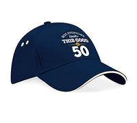 D Design Invent Print! 50th Birthday Gift Hat Baseball Cap for Men Women 50 Keepsake Present (Navy (Putty Trim))