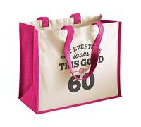 D Design Invent Print! 60th Birthday Gift Bag Keepsake Funny Gift for Women Novelty Ladies Gifts Female Birthday Shopping Bag Tote Bag Gift Idea (Fuchsia)