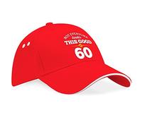 D Design Invent Print! 60th Birthday Gift Hat for Men Women Baseball Cap 60 Present Keepsake (Red (White Trim))