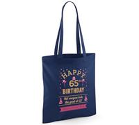 D Design Invent Print! 65th Birthday Gift Bag for Men Women Funny Gift Tote Shopping Bag Keepsake Age 65 Present 42cm x 38cm (Cotton, Navy)