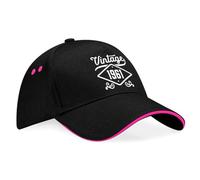 D Design Invent Print! 65th Birthday Gift Hat for Men Women Baseball Cap 65 Present Keepsake (Black with Fuchsia Trim)