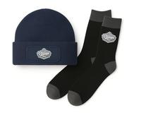D Design Invent Print! 70th Birthday Gift Set with Socks and Beanie Hat, Age 70 Years Old, Men's Vintage Keepsake Present - One Size Fits All (Navy Beanie & Socks)