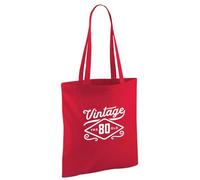 D Design Invent Print! 80th Birthday Bag Gift Present for Men Women Funny Tote Shopping Bag Happy 80th Keepsake Age 80 42cm x 38cm (Red)