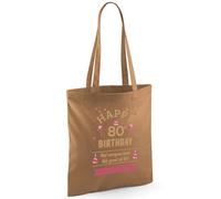 D Design Invent Print! 80th Birthday Gift Bag for Men Women Funny Gift Tote Shopping Bag Keepsake Age 80 Present 42cm x 38cm (Cotton, Caramel)
