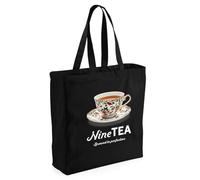 D Design Invent Print! 90th Birthday Gift Bag Funny Cotton Canvas Gift Tea Theme Present Keepsake for Women Men Tote Shopping Bag Age 90 Years Old - 40cm x 39cm x 13cm (Black)
