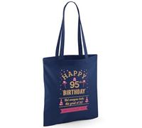 D Design Invent Print! 95th Birthday Gift Bag for Men Women Funny Gift Tote Shopping Bag Keepsake Age 95 Present 42cm x 38cm (Cotton, Navy)