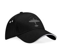D Design Invent Print! Avro Lancaster Hat Baseball Cap WWII Aircraft Silhouette Gift Present Keepsake Memorabilia for Men and Women Adjustable (Cotton, Black/Grey Trim)