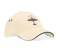 D Design Invent Print! Avro Lancaster Hat Baseball Cap WWII Aircraft Silhouette Gift Present Keepsake Memorabilia for Men and Women Adjustable (Cotton, Putty/Navy Trim)