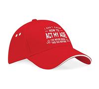 D Design Invent Print! Birthday Hat Gift for Men Keepsake Baseball Cap Act My Age 18th 21st 30th 40th 50th 60th 65th 70th 75th 80th 90th Present (Red)