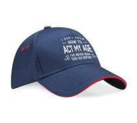 D Design Invent Print! Birthday Hat Gift for Men Keepsake Baseball Cap Act My Age 18th 21st 30th 40th 50th 60th 65th 70th 75th 80th 90th Present (Navy/Red)