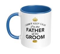 D Design Invent Print! I Can't Keep Calm I'm The Father of The Groom Gift Coffee Mug, 11oz, White with Blue Handle, Wedding Gift Present & Keepsake
