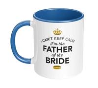 D Design Invent Print! I Can't Keep Calm I'm The Groom Coffee Mug, 11oz, White with Blue Handle, Wedding Gift Present & Keepsake (Father of Bride (2))