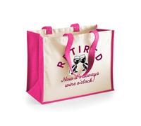 D Design Invent Print! Retirement Gift Bag Tote for Men Women Mum Dad Funny Joke Present Gift Idea Retired Retire Age Keepsake Shopping Bag 'Wine O'Clock' 42cm x 33cm x 19cm (Fuchsia)