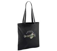 D Design Invent Print! Spitfire Flying Legend Supermarine Gift Shopping Bag WWII Aircraft Gift Keepsake For Men and Women 42cm x 38cm (Cotton, Black)