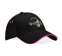 D Design Invent Print! Spitfire Gift Flying Legend Supermarine Hat Baseball Cap WWII Aircraft Gift Present Keepsake Memorabilia for Men and Women Adjustable (Cotton, Black/Pink Trim)