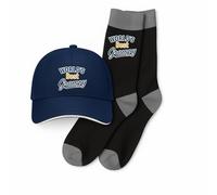 D Design Invent Print! World's Best Grampy Gift Set, Baseball Cap and Socks, Father's Day Birthday Present, Personalised Keepsake - one size fits all (Navy Cap + Socks)