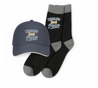 D Design Invent Print! World's Best Papa Gift Set, Baseball Cap and Socks, Father's Day Birthday Present, Personalised Keepsake - one size fits all (Grey Cap + Socks)