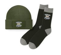 D Design Invent Print! World's Best Papa Gift Set, Beanie Hat and Socks, Birthday or Xmas Present, Keepsake (one size fits all) (Olive Beanie + Socks)