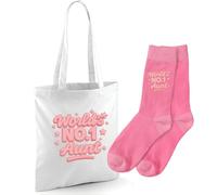 D Design Invent Print! World's No.1 Aunt Gift Set, Cotton Tote Bag with Matching Socks, Perfect Birthday or Xmas Present, Keepsake for Aunt (White Bag + Socks)