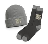 D Design Invent Print! World's No.1 Pops Gift Set, Beanie Hat and Socks, Birthday or Xmas Present, Keepsake for Pops (one size fits all) (Grey Beanie + Socks)