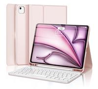 D DINGRICH iPad Air 11-inch M2 Case with Keyboard 2024, Smart Folio Leather Cover with Pencil Holder for iPad Air M2 11 inch, Rechargeable, Magnetic Wireless Keyboard for iPad Air 11” 6th Gen - Pink