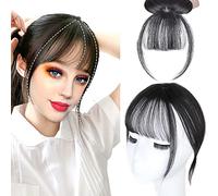 D-DIVINE Women's Front Head Hair Extension - Clip On Clip Hair Bang Fringe Hair Piece Thin Extension for Women and Girls (Natural Black)