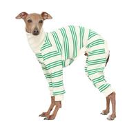 D Doggy Star Italian Greyhound Clothes Soft Stretchy Onesie Refined Stripe Outfit Whippet for Dog Coat (S,Onsi Green Str)