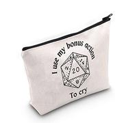 D & Dragon Gift I Use My Bonus Action to Cry Makeup Bag Gamer Cosmetic Bag D-ungeon Masters Gift Travel Pouch Dungeon RPG Dice Gift (Bonus Action White)