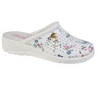 D.E.K Womens Ladies Mule Clogs Floral White Leather Coated Slip On
