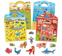 D-FantiX 3D Puffy Stickers for Kids Ages 3-8, Reusable Sticker Books for Toddlers, Farm Dinosaur Ocean Safari, Car Road Trip Activities, Airplane Travel Toys, Birthday Gifts for Boys Girls
