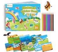 D-FantiX Animal Stickering & Colouring Book for Kids, 500+ Stickers Dinosaur Unicorn Mermaid Farm, Toddler Airplane Travel Road Trip Essentials Activity Book, Arts & Crafts Gift for Ages 3-8