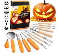 D-FantiX Halloween Pumpkin Carving Kit, 13 Pieces Professional Stainless Steel Pumpkin Carving Tools Kit with Stencils and Carrying Case - Carve Sculpt Jack-O-Lanterns Halloween Decorations DIY
