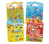 D-FantiX Reusable Sticker Books for Kids Ages 3-8, 3D Puffy Sticker for Toddlers, Dinosaur Farm Ocean Safari, Car Road Trip Activities, Airplane Travel Toys, Birthday Gift for Boys Girls