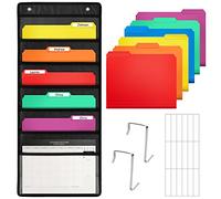 D-FantiX Wall Hanging File Organizer with 6 Folder, Storage Pocket Chart with 6 Name Tag, Classroom Must Have Paper Organizer for Teacher, Over The Door File Organizer for School Mailbox Home Office