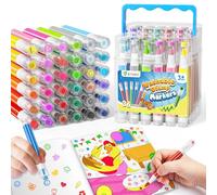 D-FantiX Washable Markers for Kids, 36 Colours Stamp Markers Felt Tip Colouring Pens Set with Colouring Books and Stand Portable Box, Back to School Supplies for Girls Boys, Kids Road Trip Activities