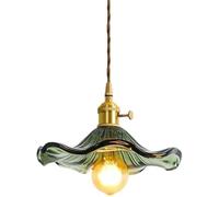 d Green Glass Lotus Leaf Pendant Light - Modern Nordic Chaner for Kitchen Island, Dining Room, Bedroom, Cafe, Bar - Elegant Flower Ceiling Fixture