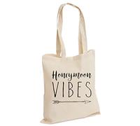 D&H CLOTHING UK Honeymoon Honey Moon Vibes Holiday Just Married Couples Romantic Valentines Day Engaged Hubby Wifey King Queen Cotton Tote Bag 2 Side Print Natural